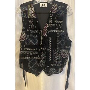 VTG Womens Vest Size M Velveteen Textured Artsy Boho Button Waistcoat Y2K Indie